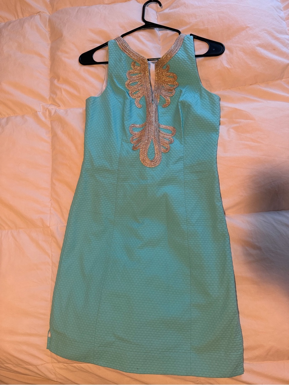 Lilly Pulitzer Aqua Sleeveless Sheath Dress with Gold Embellishment